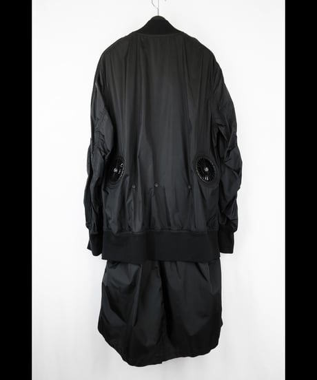 NU-1916  Nylon Taffeta Oversized Bomber Jacket (Detachable Hem Parts) -BLACK