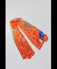 DS-315  Silk Satin Inkjet Print Scarf  - ORANGE
