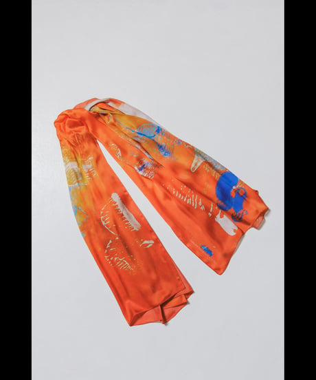 DS-315  Silk Satin Inkjet Print Scarf  - ORANGE
