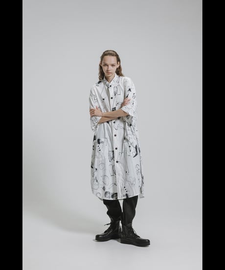 DS-330  Cotton Twill Inkjet Print Short Sleeve Big Shirt / Dress