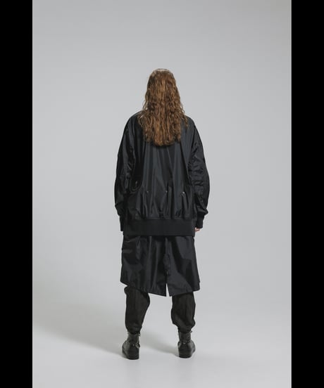 NU-1916  Nylon Taffeta Oversized Bomber Jacket (Detachable Hem Parts) -BLACK