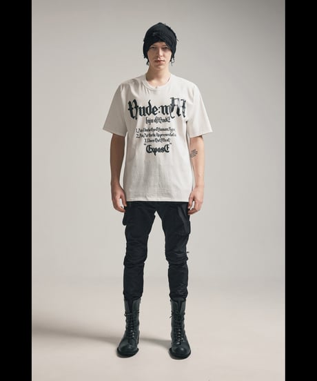 NU-1851 - SHORT SLEEVE CRACKED PRINT T SHIRT - OFF WHITE