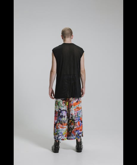 DS-336  Rayon Chiffon Inkjet Print Wide Leg Easy Cropped Pants