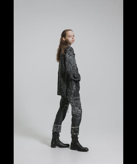 DS-323  Linen/Cotton Gabardine Pigment Print Slim Pants