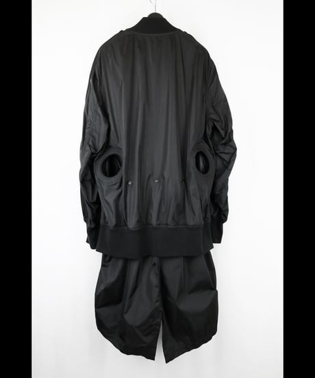 NU-1916  Nylon Taffeta Oversized Bomber Jacket (Detachable Hem Parts) -BLACK