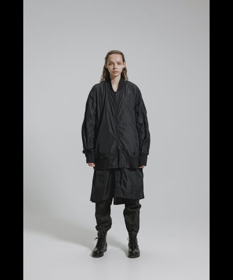 NU-1916  Nylon Taffeta Oversized Bomber Jacket (Detachable Hem Parts) -BLACK