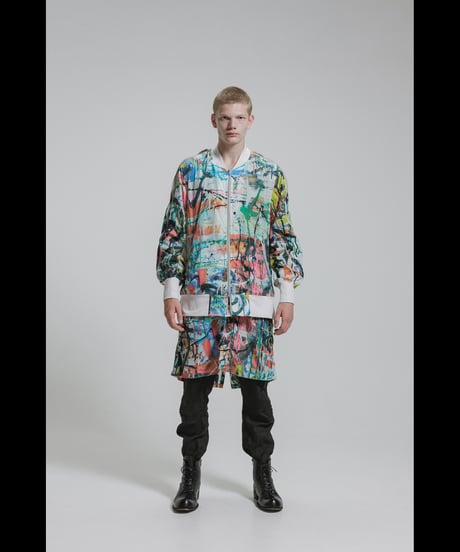 DS-326  Nylon Taffeta Inkjet Print　Oversized Bomber Jacket (Detachable Hem Parts) -  SHIHAKUpt.