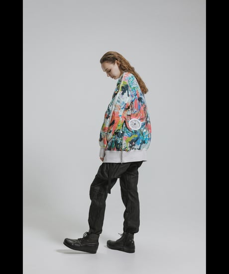 DS-326  Nylon Taffeta Inkjet Print　Oversized Bomber Jacket (Detachable Hem Parts) -  SHIHAKUpt.