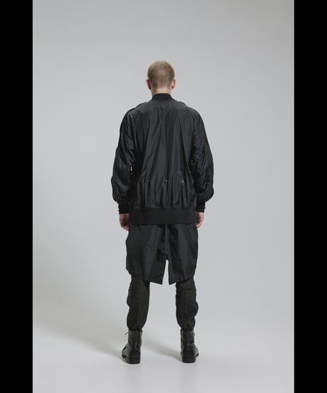 NU-1916  Nylon Taffeta Oversized Bomber Jacket (Detachable Hem Parts) -BLACK