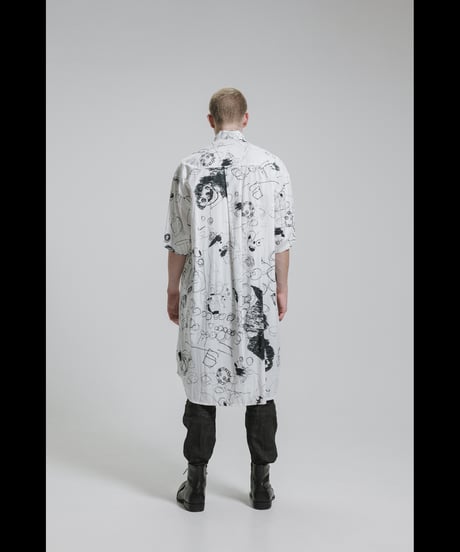 DS-330  Cotton Twill Inkjet Print Short Sleeve Big Shirt / Dress