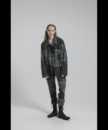 DS-323  Linen/Cotton Gabardine Pigment Print Slim Pants