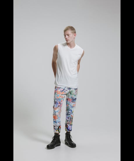 DS-327  Cotton Oxford Inkjet Prin w/ White Coating Slim Pants