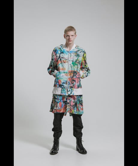 DS-326  Nylon Taffeta Inkjet Print　Oversized Bomber Jacket (Detachable Hem Parts) -  SHIHAKUpt.