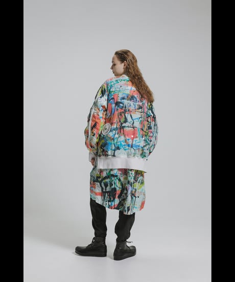 DS-326  Nylon Taffeta Inkjet Print　Oversized Bomber Jacket (Detachable Hem Parts) -  SHIHAKUpt.
