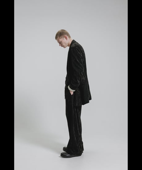 NU-1908   Linen Cotton Velvet Wide Leg Easy Pants - BLACK