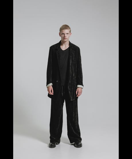 NU-1908   Linen Cotton Velvet Wide Leg Easy Pants - BLACK