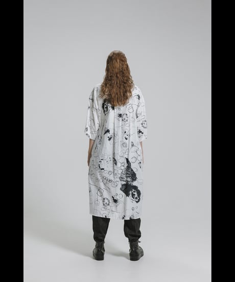 DS-330  Cotton Twill Inkjet Print Short Sleeve Big Shirt / Dress