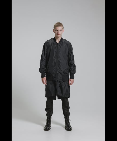NU-1916  Nylon Taffeta Oversized Bomber Jacket (Detachable Hem Parts) -BLACK