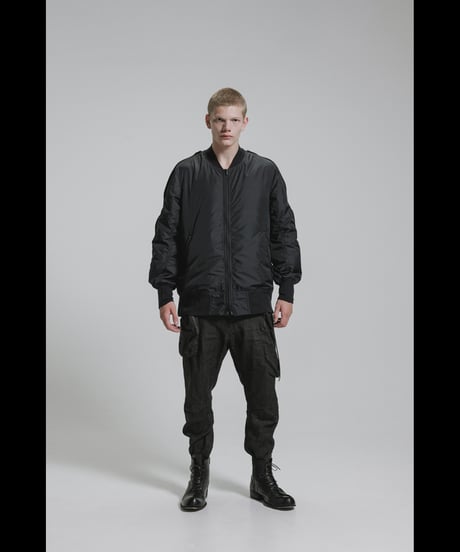 NU-1916  Nylon Taffeta Oversized Bomber Jacket (Detachable Hem Parts) -BLACK