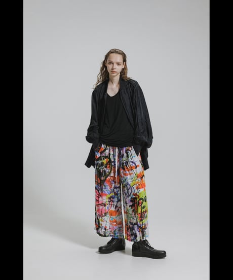 DS-336  Rayon Chiffon Inkjet Print Wide Leg Easy Cropped Pants