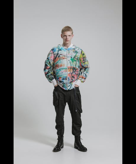 DS-326  Nylon Taffeta Inkjet Print　Oversized Bomber Jacket (Detachable Hem Parts) -  SHIHAKUpt.