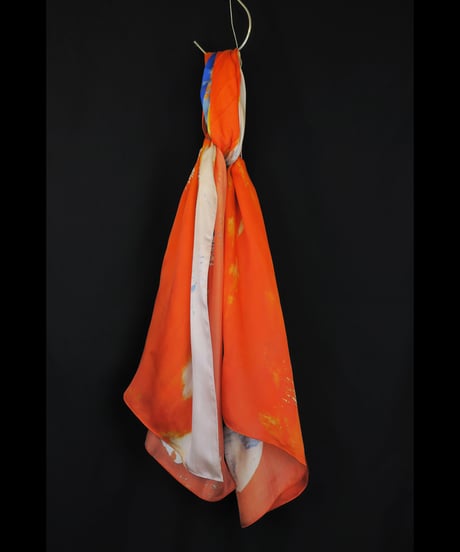 DS-315  Silk Satin Inkjet Print Scarf  - ORANGE
