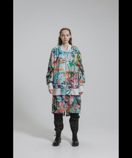 DS-326  Nylon Taffeta Inkjet Print　Oversized Bomber Jacket (Detachable Hem Parts) -  SHIHAKUpt.