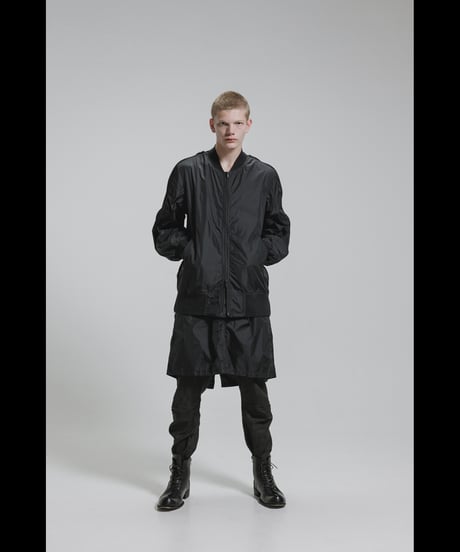 NU-1916  Nylon Taffeta Oversized Bomber Jacket (Detachable Hem Parts) -BLACK