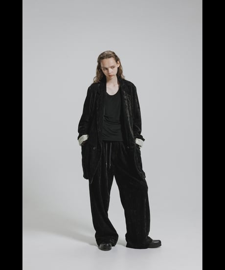 NU-1908   Linen Cotton Velvet Wide Leg Easy Pants - BLACK