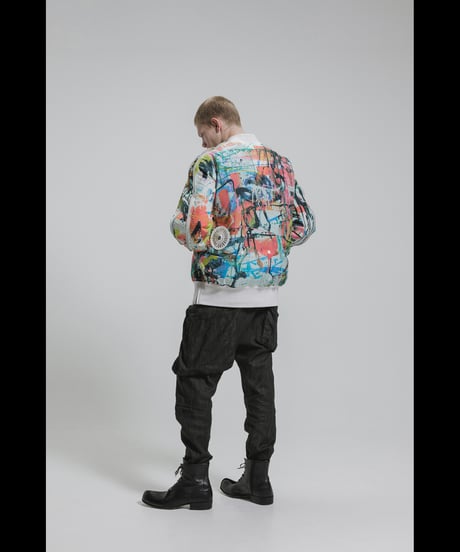DS-326  Nylon Taffeta Inkjet Print　Oversized Bomber Jacket (Detachable Hem Parts) -  SHIHAKUpt.