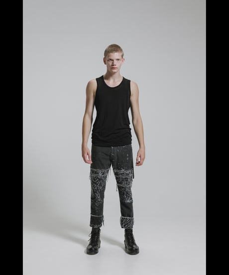 DS-323  Linen/Cotton Gabardine Pigment Print Slim Pants
