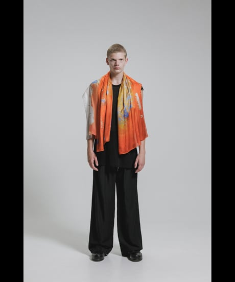 DS-315  Silk Satin Inkjet Print Scarf  - ORANGE