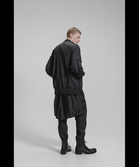 NU-1916  Nylon Taffeta Oversized Bomber Jacket (Detachable Hem Parts) -BLACK