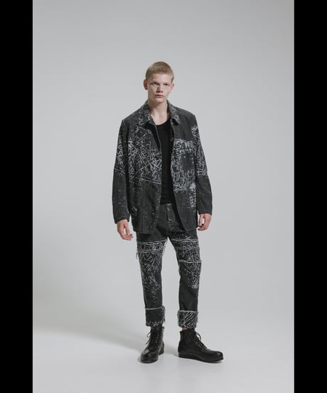DS-323  Linen/Cotton Gabardine Pigment Print Slim Pants
