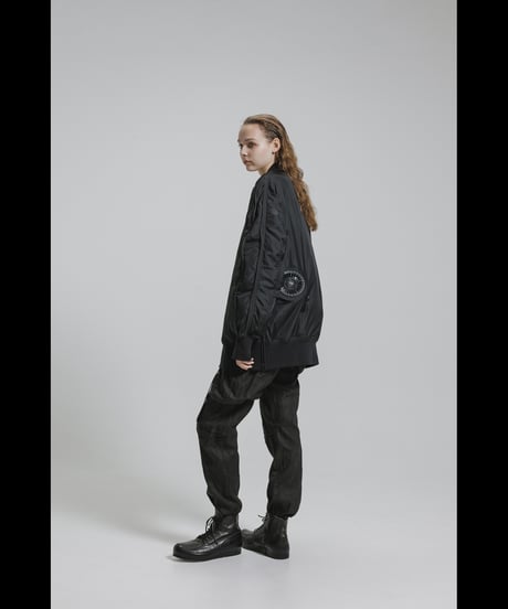 NU-1916  Nylon Taffeta Oversized Bomber Jacket (Detachable Hem Parts) -BLACK