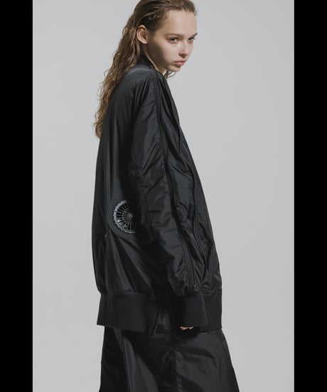 NU-1916  Nylon Taffeta Oversized Bomber Jacket (Detachable Hem Parts) -BLACK