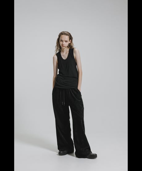 NU-1908   Linen Cotton Velvet Wide Leg Easy Pants - BLACK