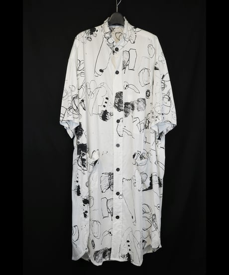 DS-330  Cotton Twill Inkjet Print Short Sleeve Big Shirt / Dress