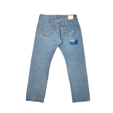 silk patch denim pants