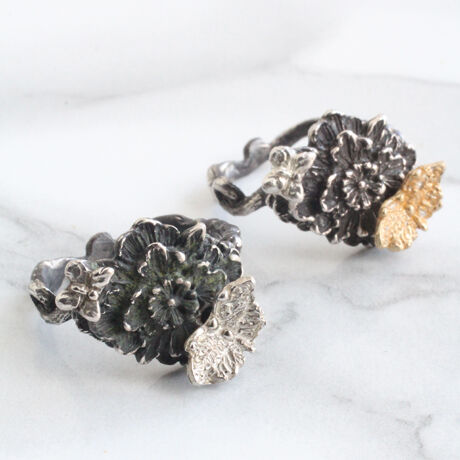 宝相華と動く蝶　Silver Ring