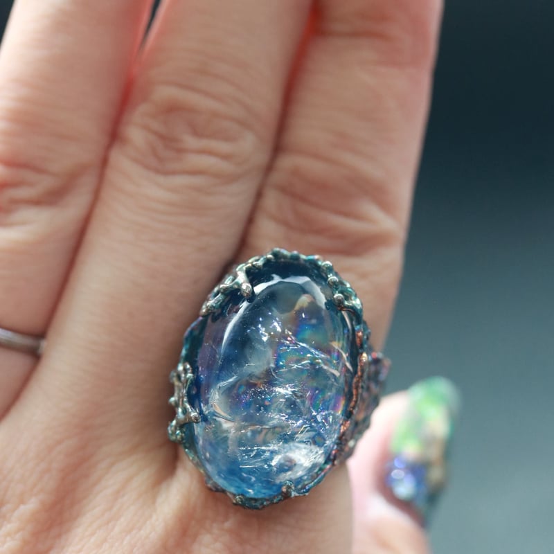 究極品質　異世界に煌めく幻想郷　虹を纏いしバイカラーフローライトの大珠ブレス ブレスレット バイカラーフローライト ライトブルー パープル 10φ 19玉