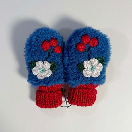 RKO_Floral Fluffy Mittens (WHITE/BLUE) / 1-2,3-4years
