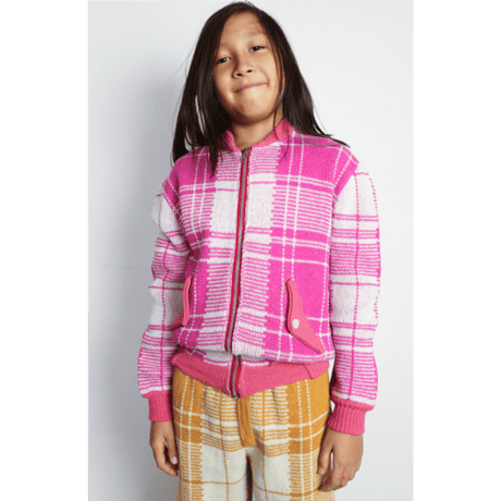 LIGNE NOIRE ENFANTS_ TARTAN JACKET (Fuxia/Gold Beige) / 2years