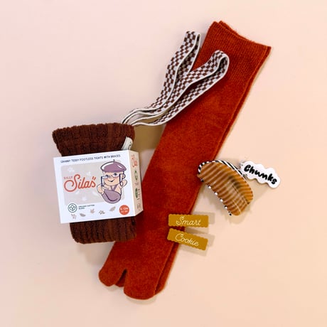 SILLY Silas Granny Teddy Warmy Footless Collection_Cinnamon Checked