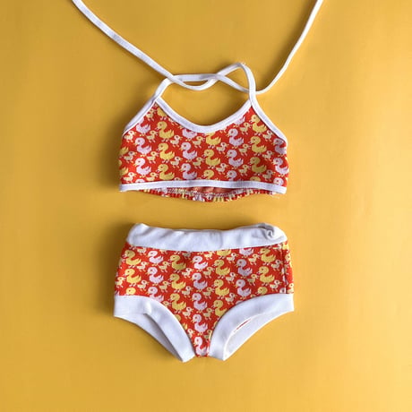 70s swimwear&foodie tops set / 2years
