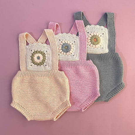 RKO_Romper with Flower Crochet (Peach,Pink,Grey) / 3-6,6-9,9-12months