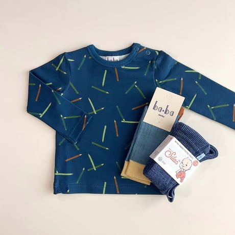 Ba*Ba kidswear_Medium Socks (BLUE/BLOCKS) / 11~13,13.5~15.5,22.5~24cm