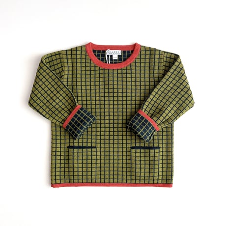 NAMUUU_WINDOWPANE CREWNECK (Camel×Red/Sea Green×Olive) / 2-3years,4-5years
