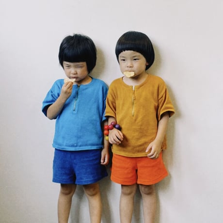 Vild-House of Little_KIMONO SHIRT (ARCHIPELAGO BLUE/DARK OCHRE) / 3-4,4-5,5-6years