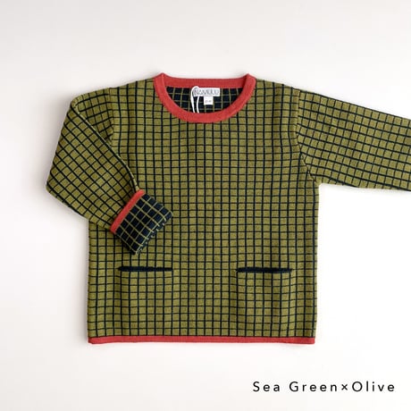NAMUUU_WINDOWPANE CREWNECK (Camel×Red/Sea Green×Olive) / 2-3years,4-5years